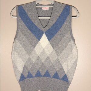Saks Fifth Avenue Gray and Blue V-Neck Sweater Vest